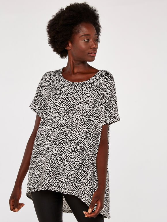 Textured Dot Curve Hem Tunic Top, Cream, large