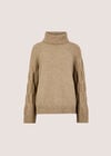 Melange Roll Neck Jumper, Mocha, large