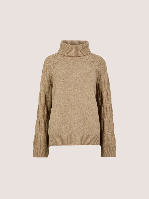 Melange Roll Neck Jumper, Mocha, large