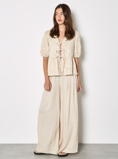 Eyelash Embroidery Linen Blend Blouse