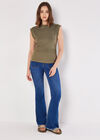 Cotton Jersey Side Ruched T-Shirt, Khaki, large