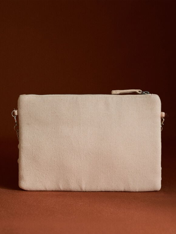 Sequinned Cotton Art Deco Bag, White, large