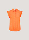 Ruffle Sleeve Soft Slub Blouse, Coral, large