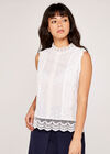 Broderie High Neck Top, Cream, large