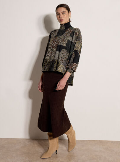 Patchwork Tapestry Roll Neck Top