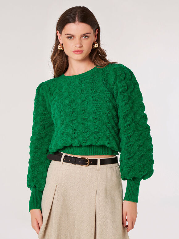Pull en tricot à bulles, vert, grand