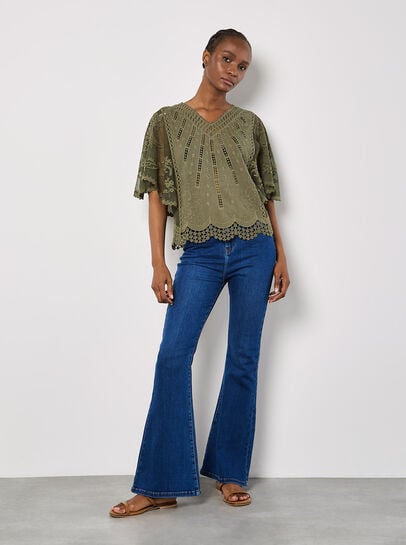 Embroidered Cotton Mesh Top