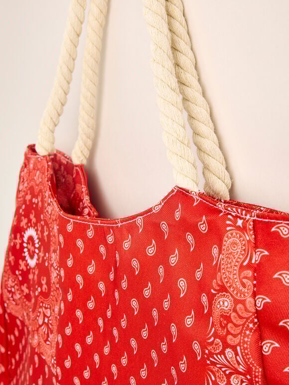 Printed Cotton Fabric Bag, Red, large