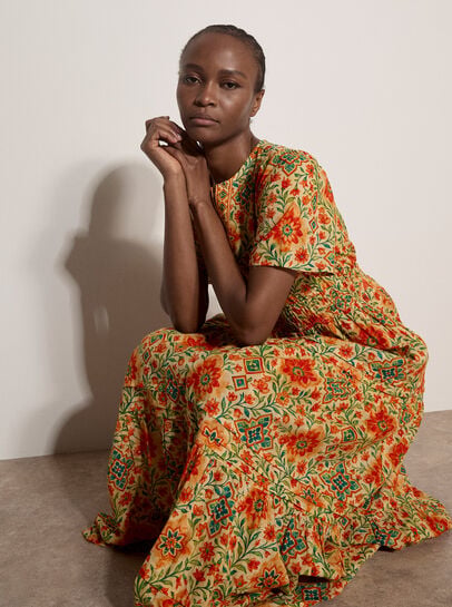 Stain Glass Floral Tiered Midaxi Dress