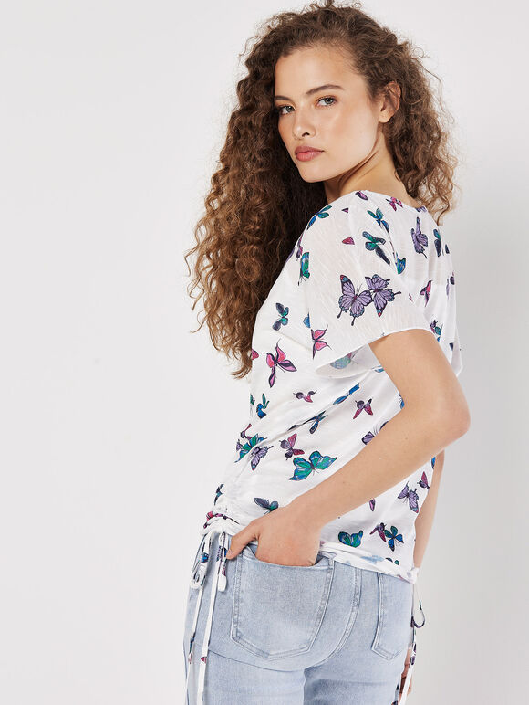 Butterfly Print Camisole Insert Top, White, large