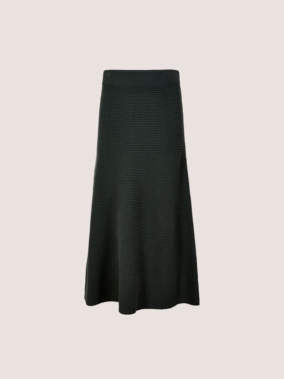 Ribbed Knit A-Line Maxi Skirt, Black, large