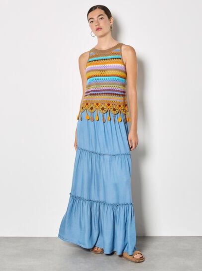 Colourful Stripe Tassel Crochet Top