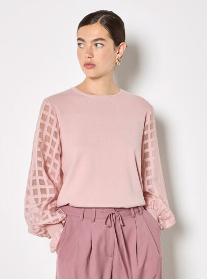 Contrast Organza Sleeves Jumper