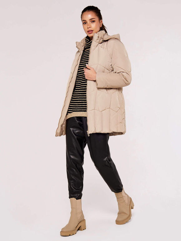 Hooded Puffer Jacket, Stone, large