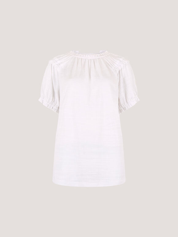 Ruffle Detail Jersey T-Shirt, White, large