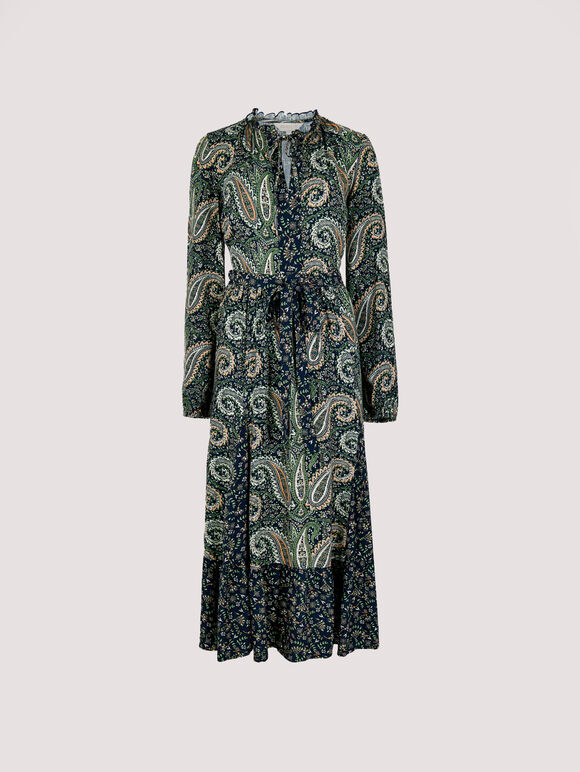 Paisley Mix-Match Midi Dress, Green, large