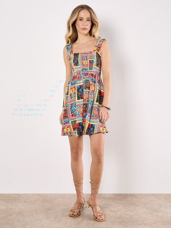Postcard Floral Print Mini Dress, White, large