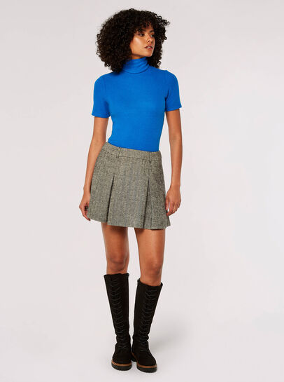 Pleated Herringbone Mini Skirt