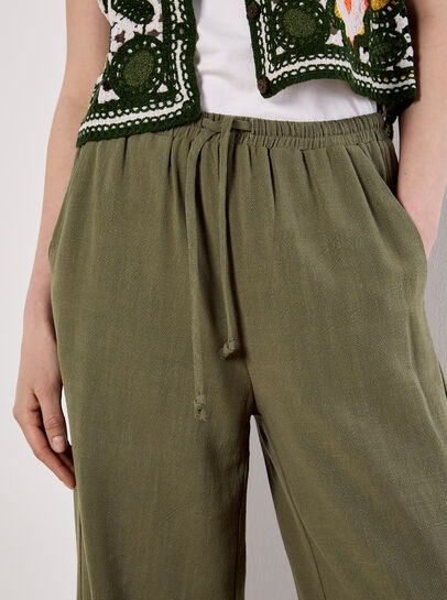 Linen Blend Wide Leg Trousers