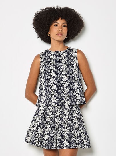 Floral Embroidered Shell Top