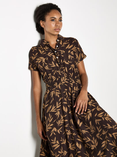 Textured Leaf Shirt Midi Dress