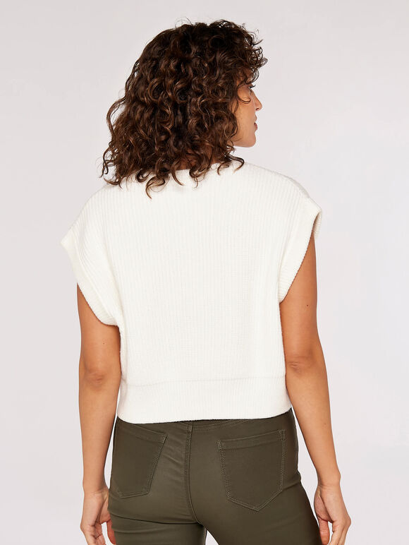 Ribbed Knit Vest, White, large