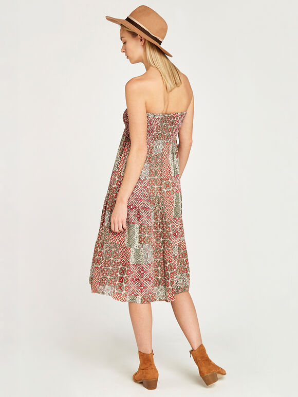 Geo Tile Print in 2in1 Skirrt, Khaki, large