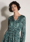 Satin Shimmer Paisley Midi Dress, Green, large