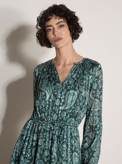 Satin Shimmer Paisley Midi Dress
