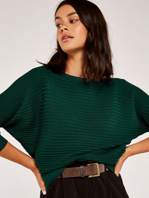 Ribbed Batwing Jumper Apricot Clothing