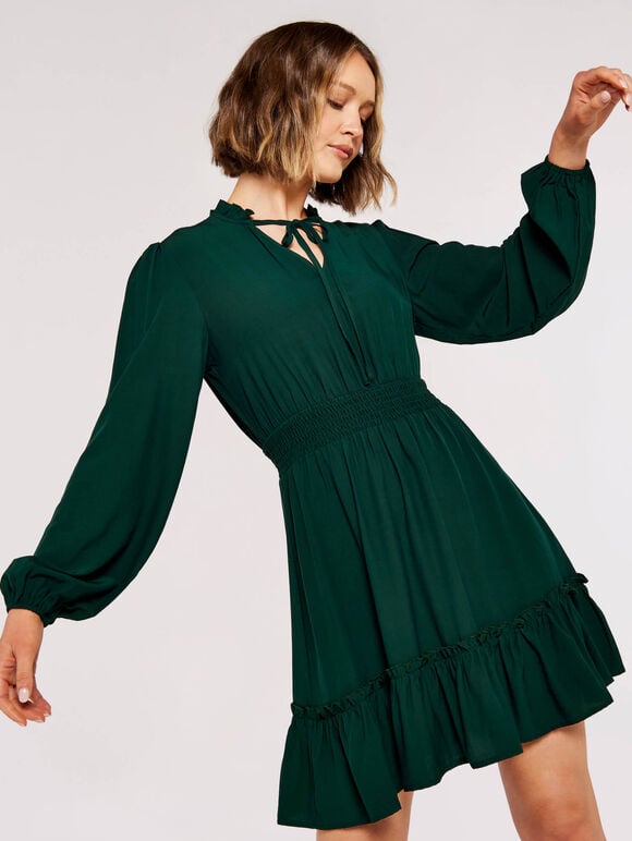 Smock Boho Dress, Green, large