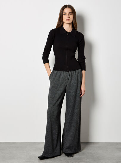 Zip Through Ribbed Knit Cardigan
