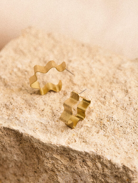 Gold Tone Zig Zag Earrings, Gold, large