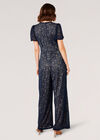 Lined Ornate Lace Jumpsuit, Navy, large