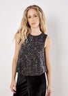 Chevron Sequin Puff Hem Top, Dark Grey - Charcoal, large
