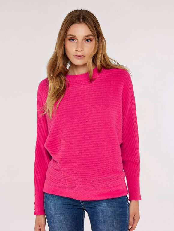 Fluffy Ribbed Jumper, Fuchsia, large
