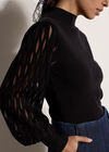 Plait Mesh Sleeve Jumper, Black, large