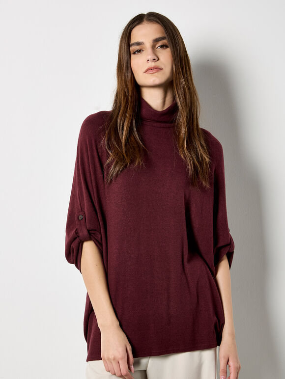 Soft Touch Roll Neck Top, Burgundy, large