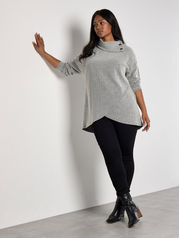 Curve Chevron Jacquard Wrap Top, Black, large