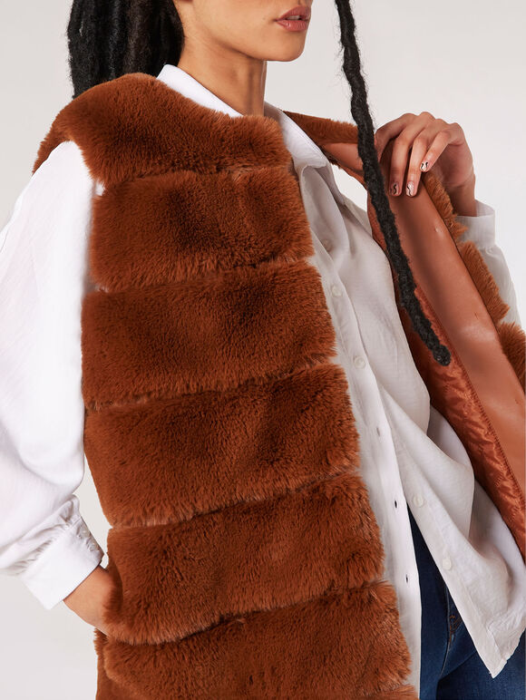 Soft Touch Faux Fur Gilet, Rust, large