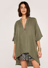 Raw Edge Tunic Top, Khaki, large