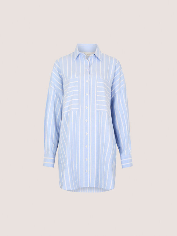 Stripe Oversized Shirt Mini Dress, Blue, large