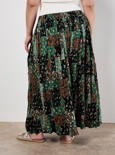 Floral Patchwork Crinkle Wide-Leg Trousers