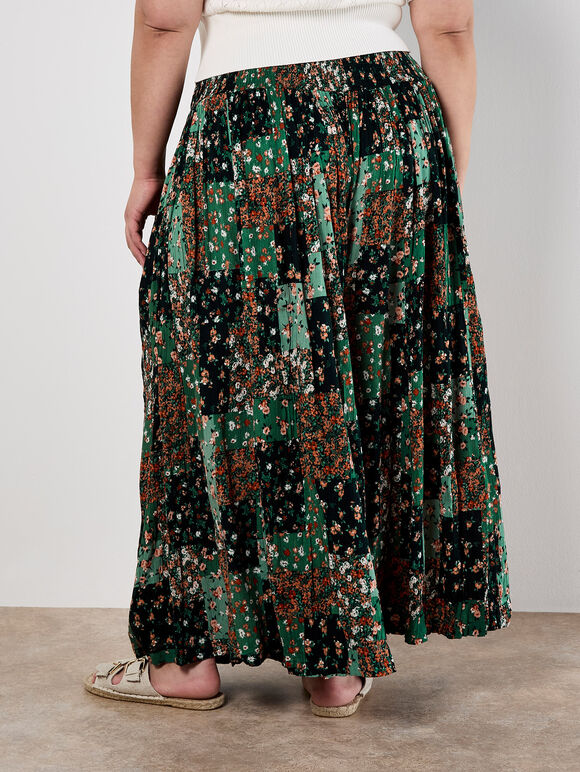 Floral Patchwork Crinkle Wide-Leg Trousers, Green, large
