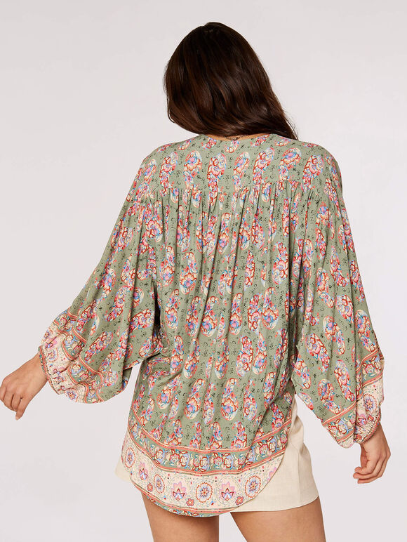 Sarasa Floral Wrap Top, Vert, grand