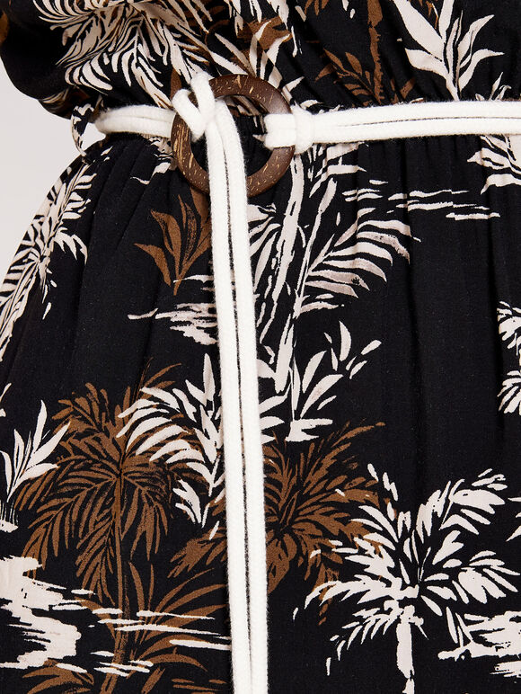 Palm Scene Midi Dress, Black, large