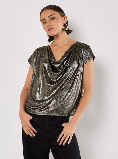 Metallic Foil Cowl Neck Top