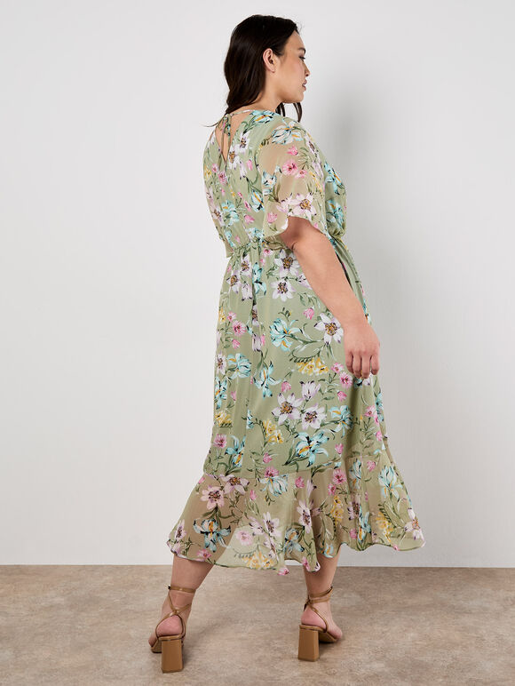Curve Floral Wrap Midi Dress, Mint, large