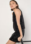 Velvet Sequin A-Line Mini Skirt, Black, large