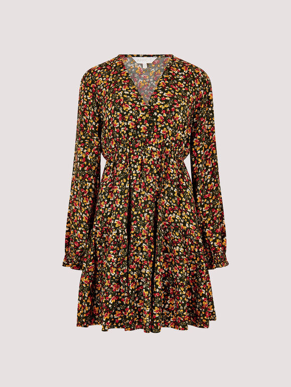 Ditsy Floral Tiered Mini Dress, Green, large